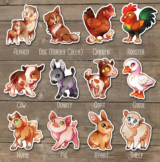 Adorable Farm Animals Sticker Set