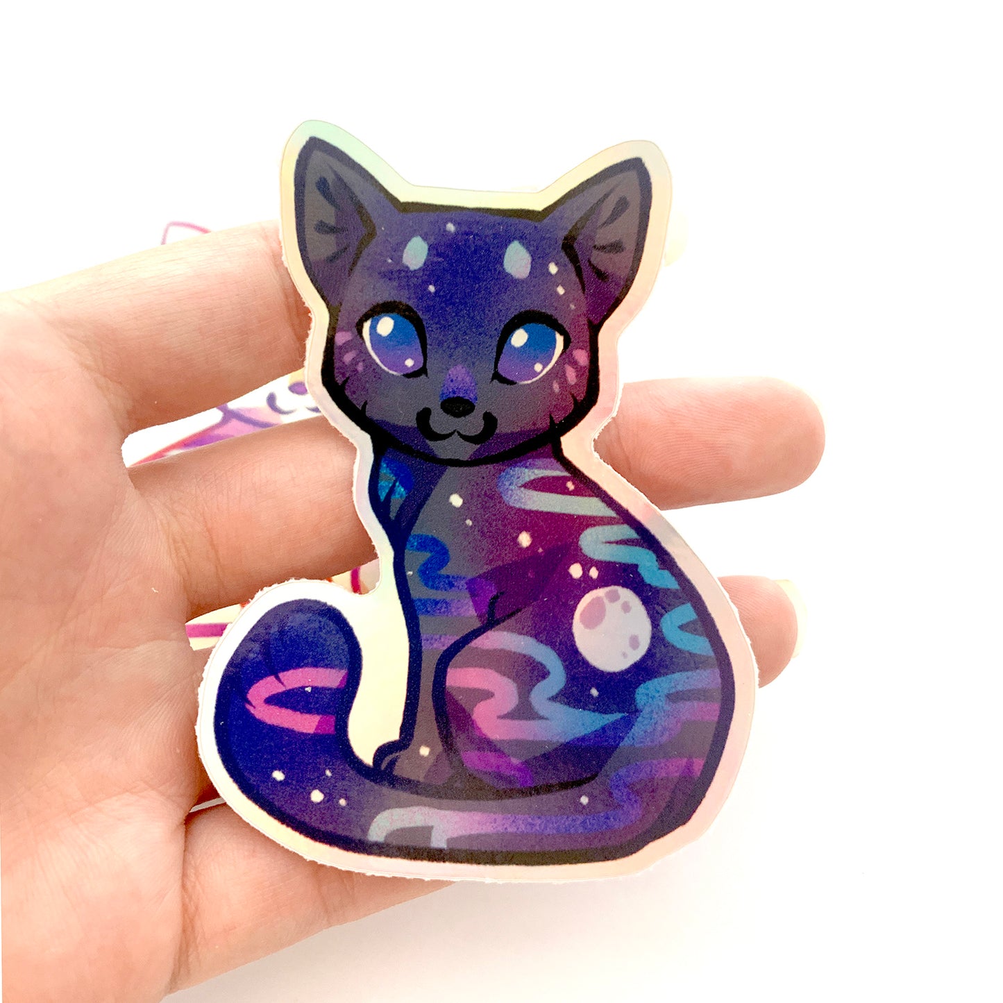 Holographic Eclipse and Full moon Cat Stickers