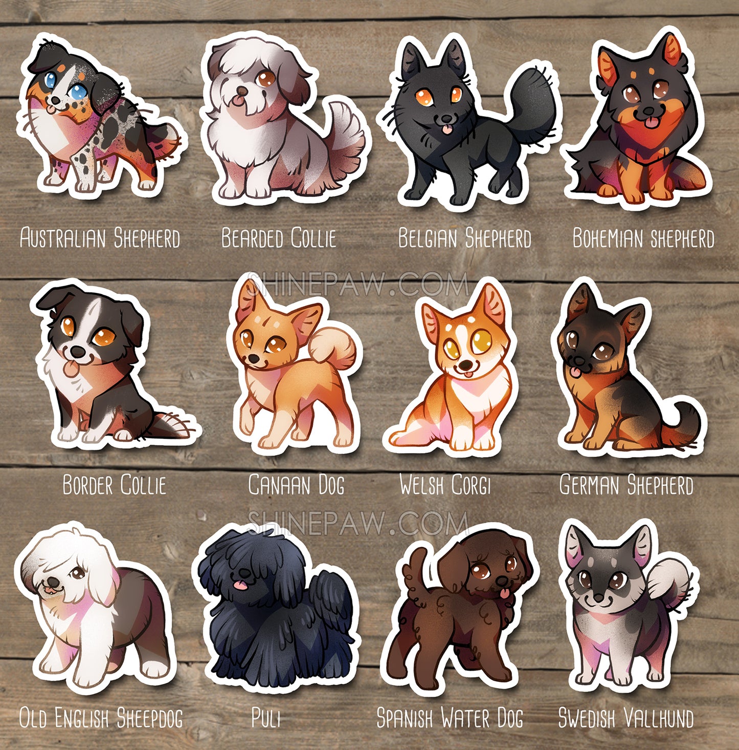 Cute Herding Dogs Sticker Set