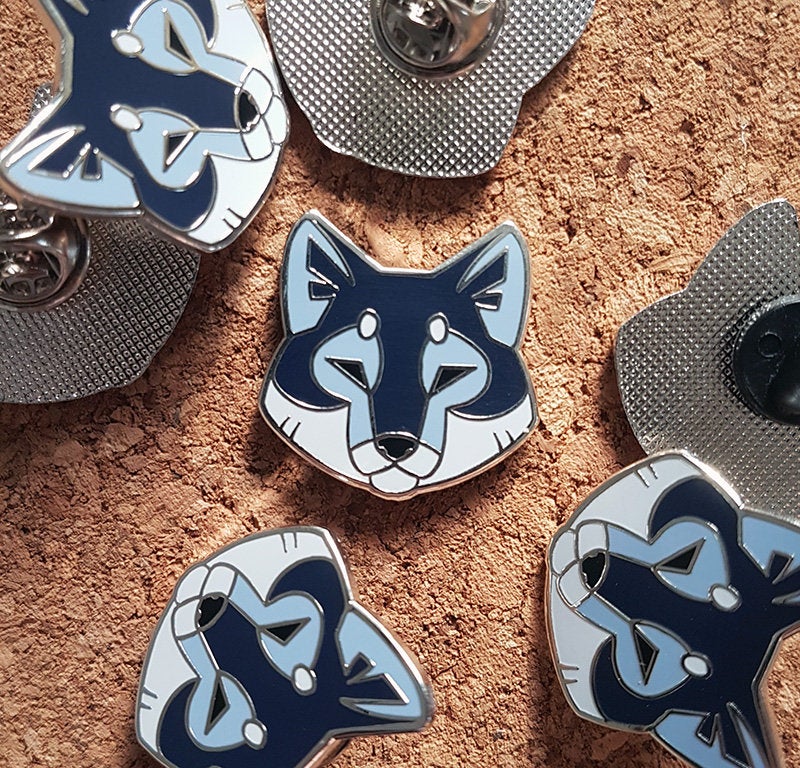 Angular Wolf Head Silver Metal Hard Enamel Pin