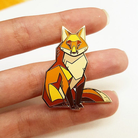 Angular Red Fox Gold Metal Hard Enamel Pin