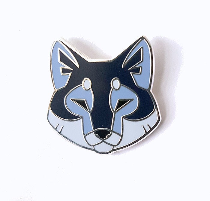 Angular Wolf Head Silver Metal Hard Enamel Pin