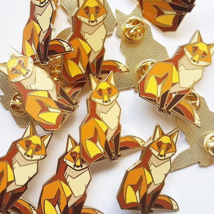 Angular Red Fox Gold Metal Hard Enamel Pin