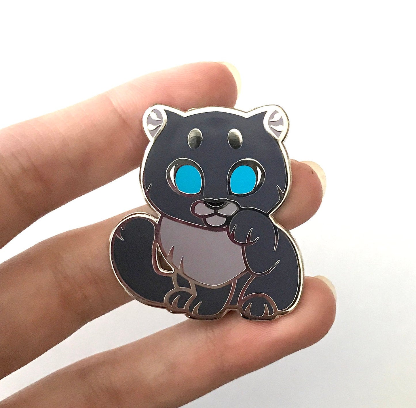 Black Panther Lucky Cat Enamel Pin - Normal