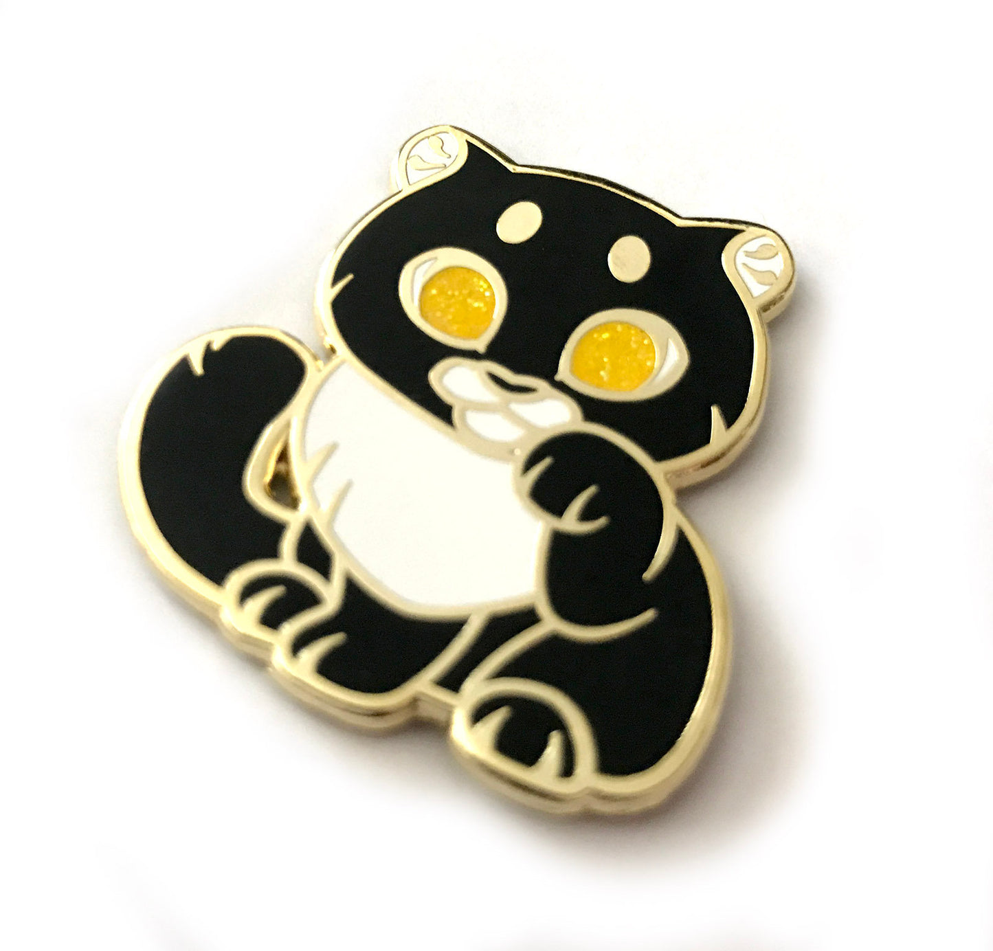 Black Panther Lucky Cat Enamel Pin - Black&White