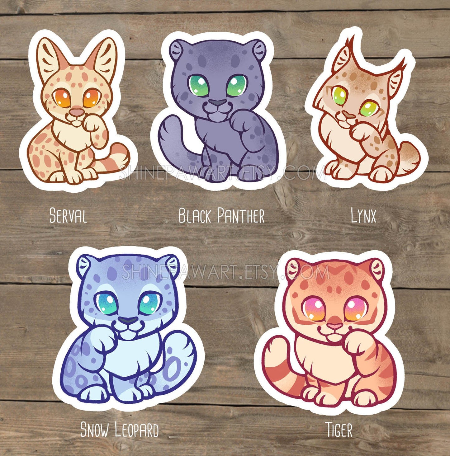 Cute Lucky Wild Cats Sticker Set