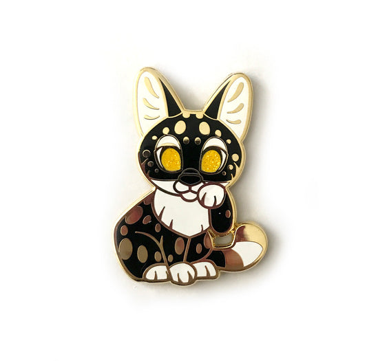 Black Serval Lucky Cat Enamel Pin