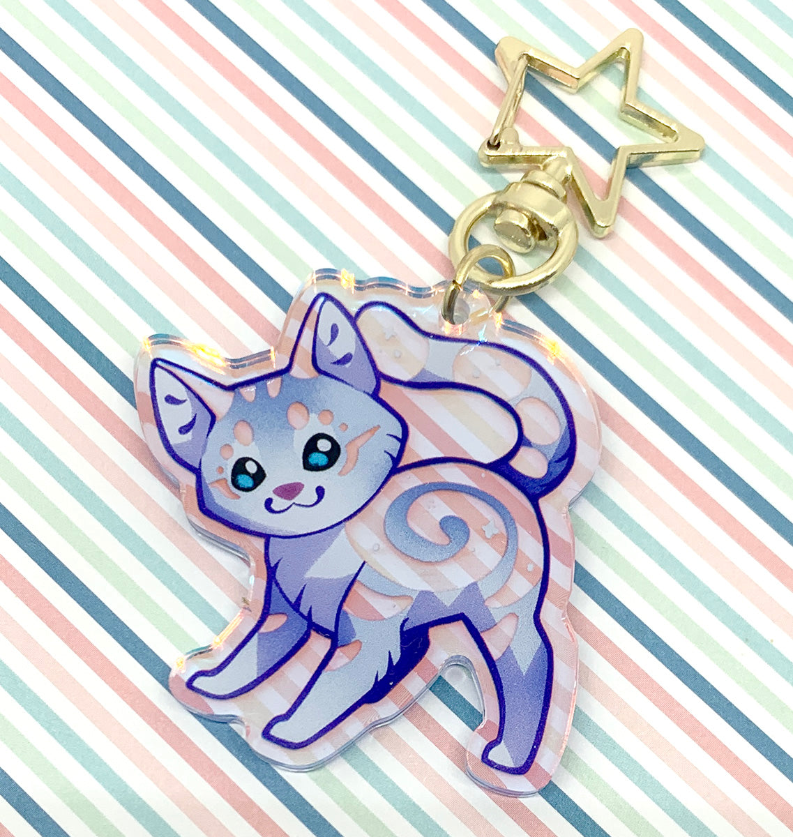 Rainbow Marbled Cat Keyring Charm