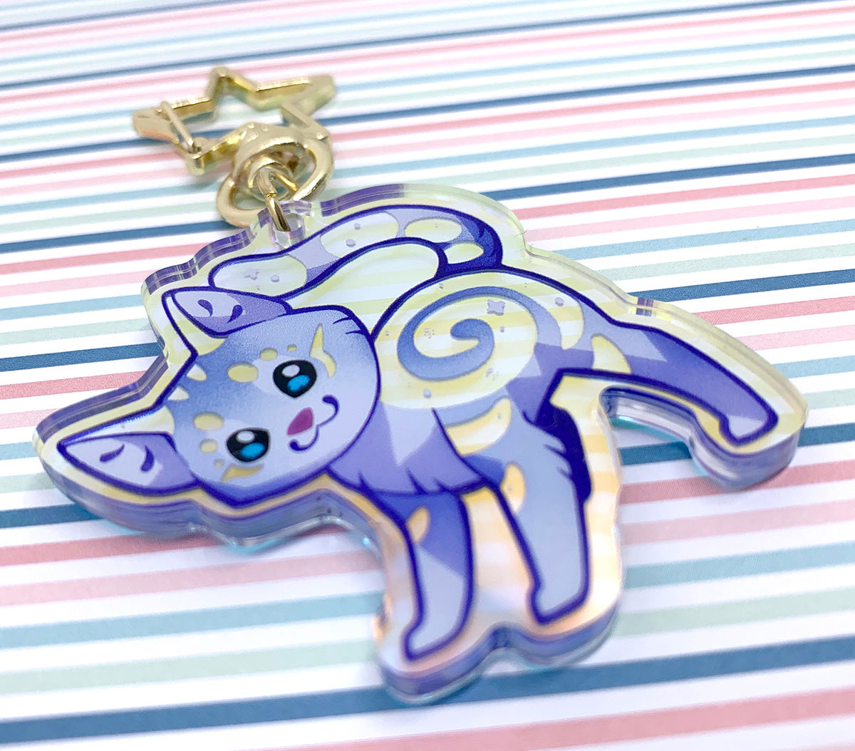 Rainbow Marbled Cat Keyring Charm