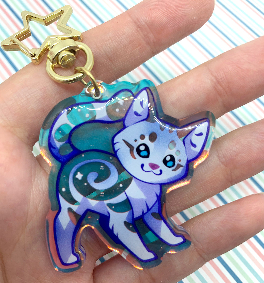 Rainbow Marbled Cat Keyring Charm