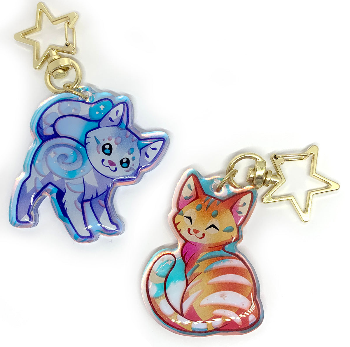 Rainbow Tabby Cat Keyring Charm