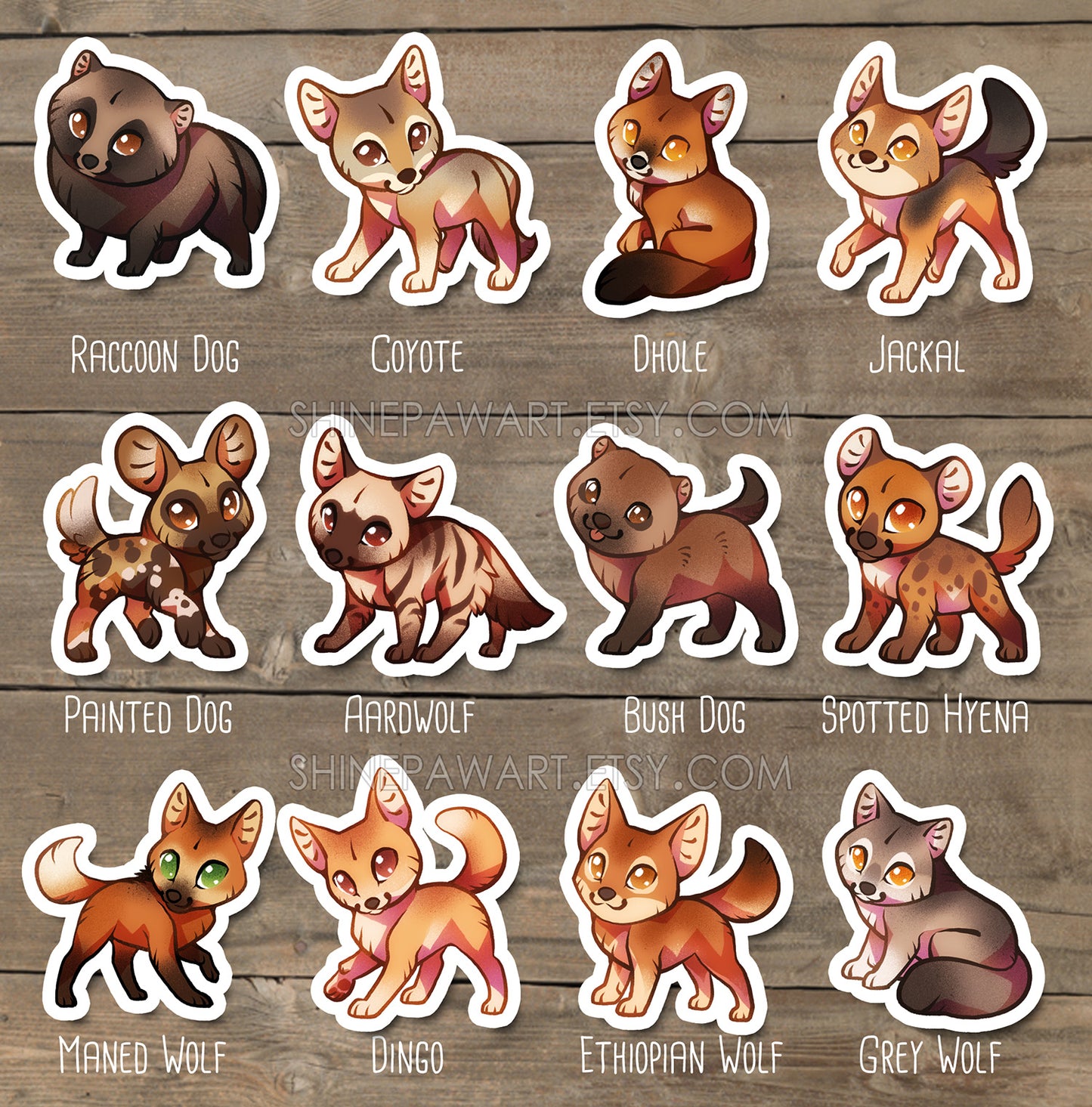 Cute Wild Dog Sticker Set
