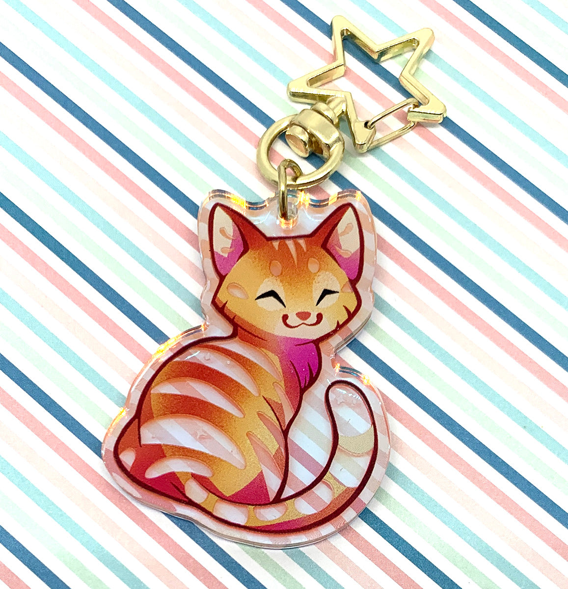 Rainbow Tabby Cat Keyring Charm