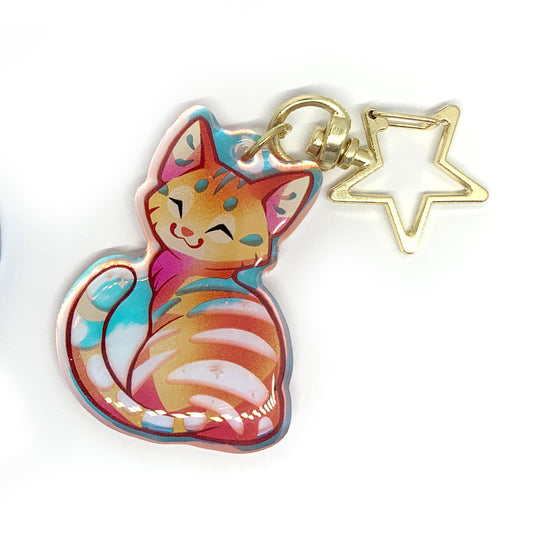 Rainbow Tabby Cat Keyring Charm