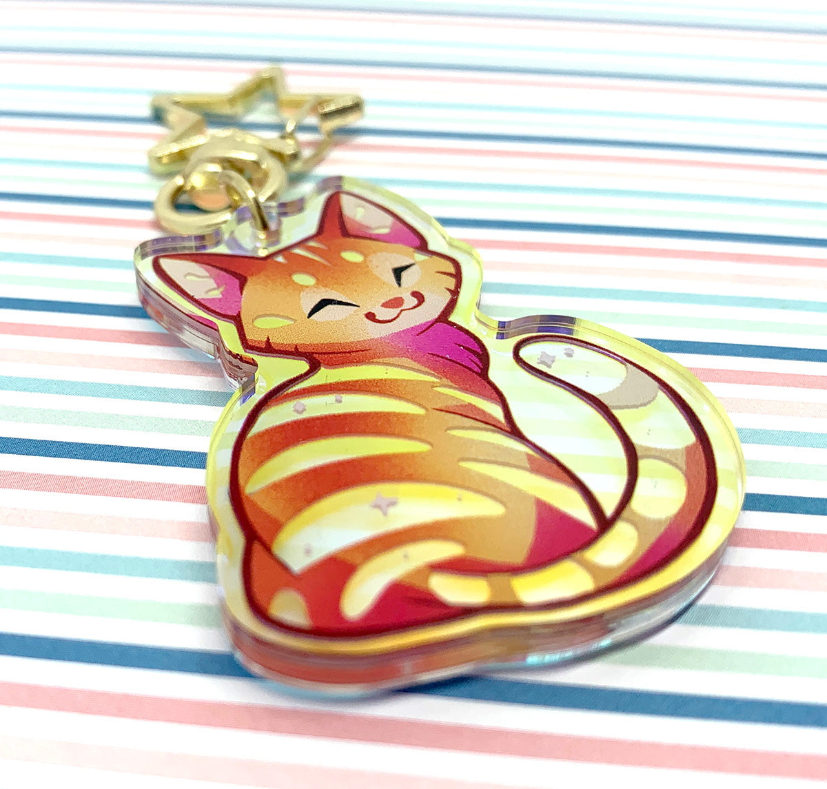 Rainbow Tabby Cat Keyring Charm