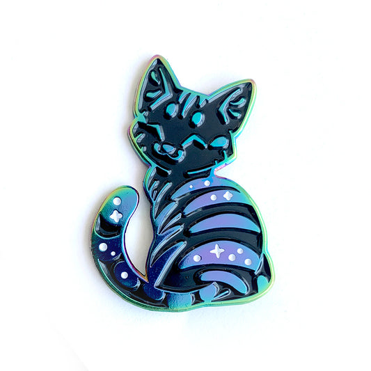 Rainbow Black Tabby Cat Enamel Pin