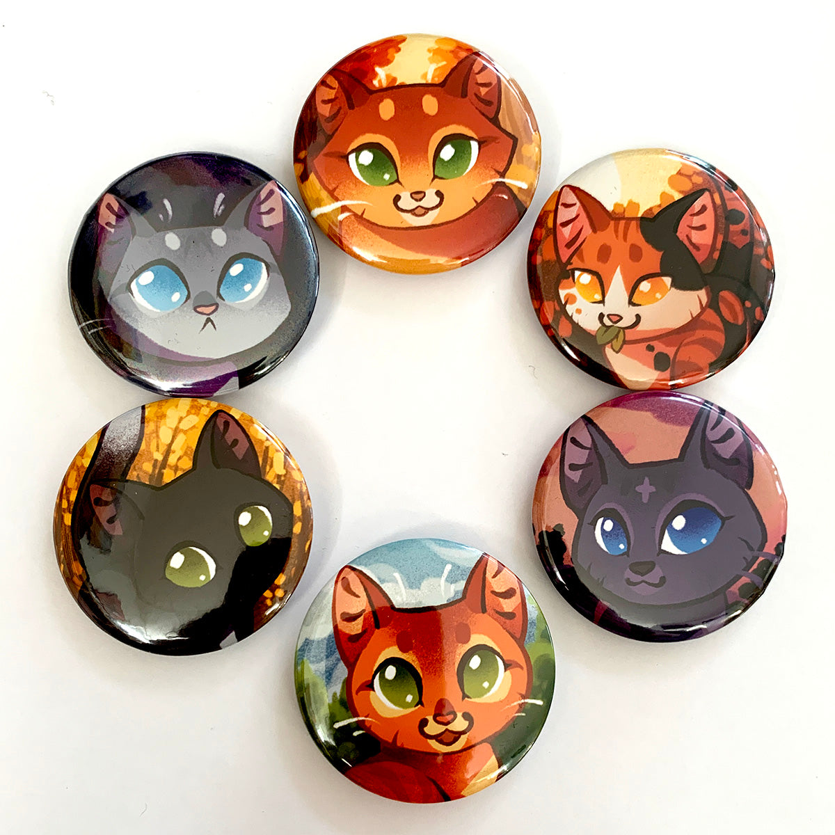 Warrior Cat Head Set of 6 Pinback Buttons