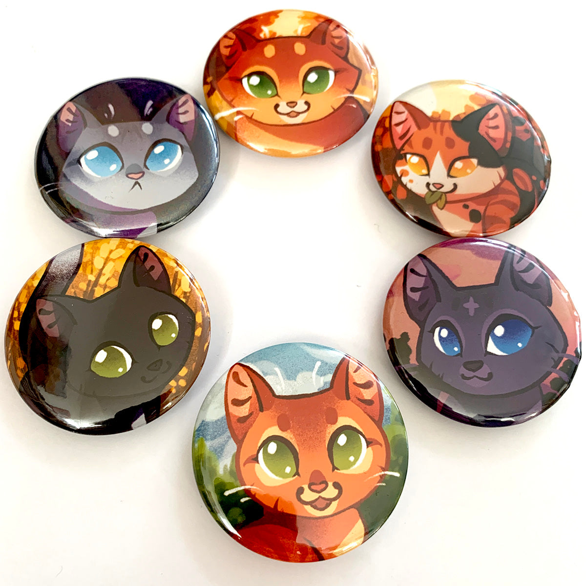 Warrior Cat Head Set of 6 Pinback Buttons