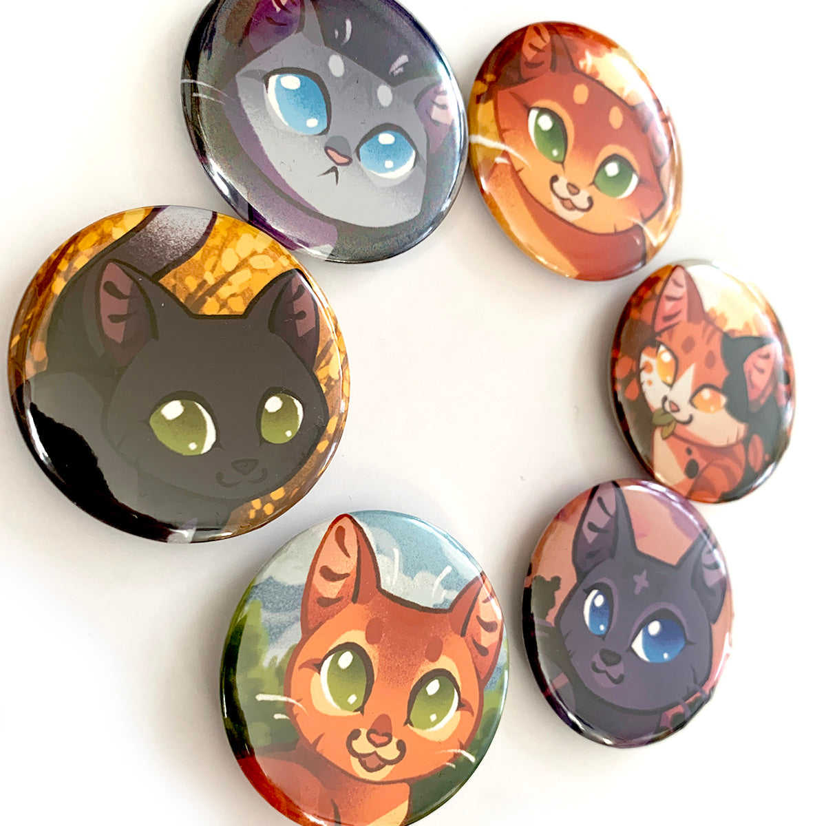 Warrior Cat Head Set of 6 Pinback Buttons